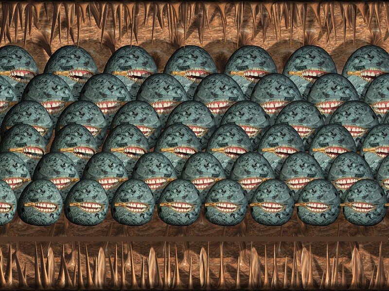 Eggs with mouths in a cave