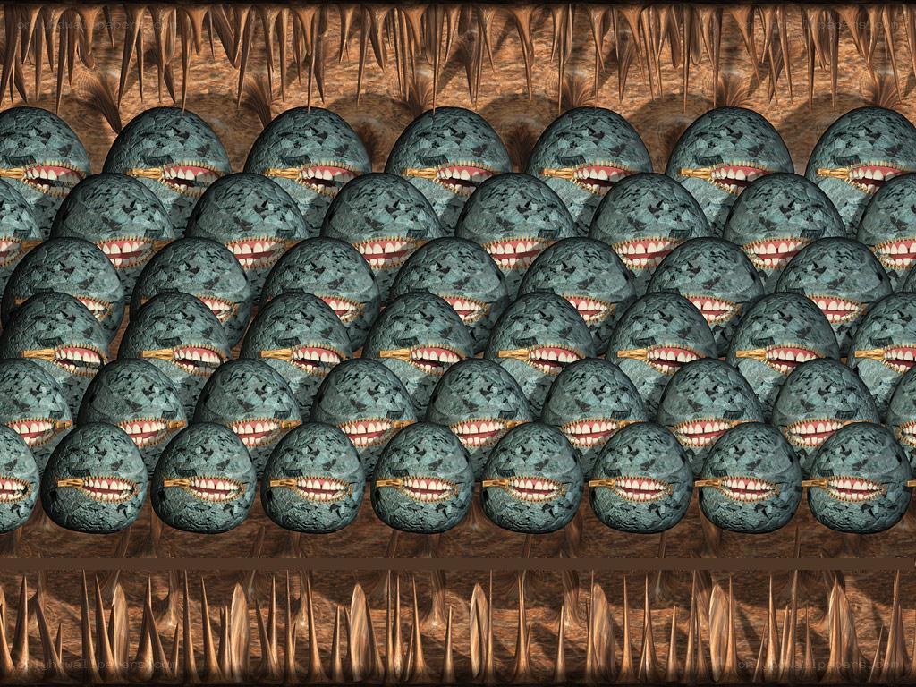 Eggs with mouths in a cave