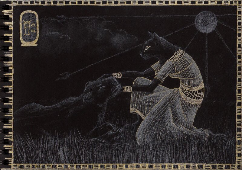 Egyptian cat goddess scene