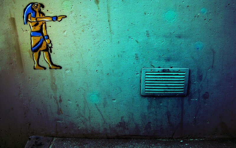 Egyptian Figure Graffiti — Teal, Dramatic