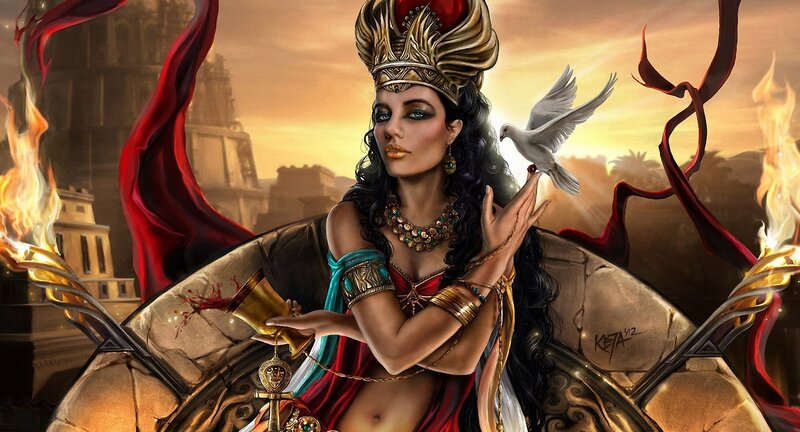 Egyptian goddess with dove