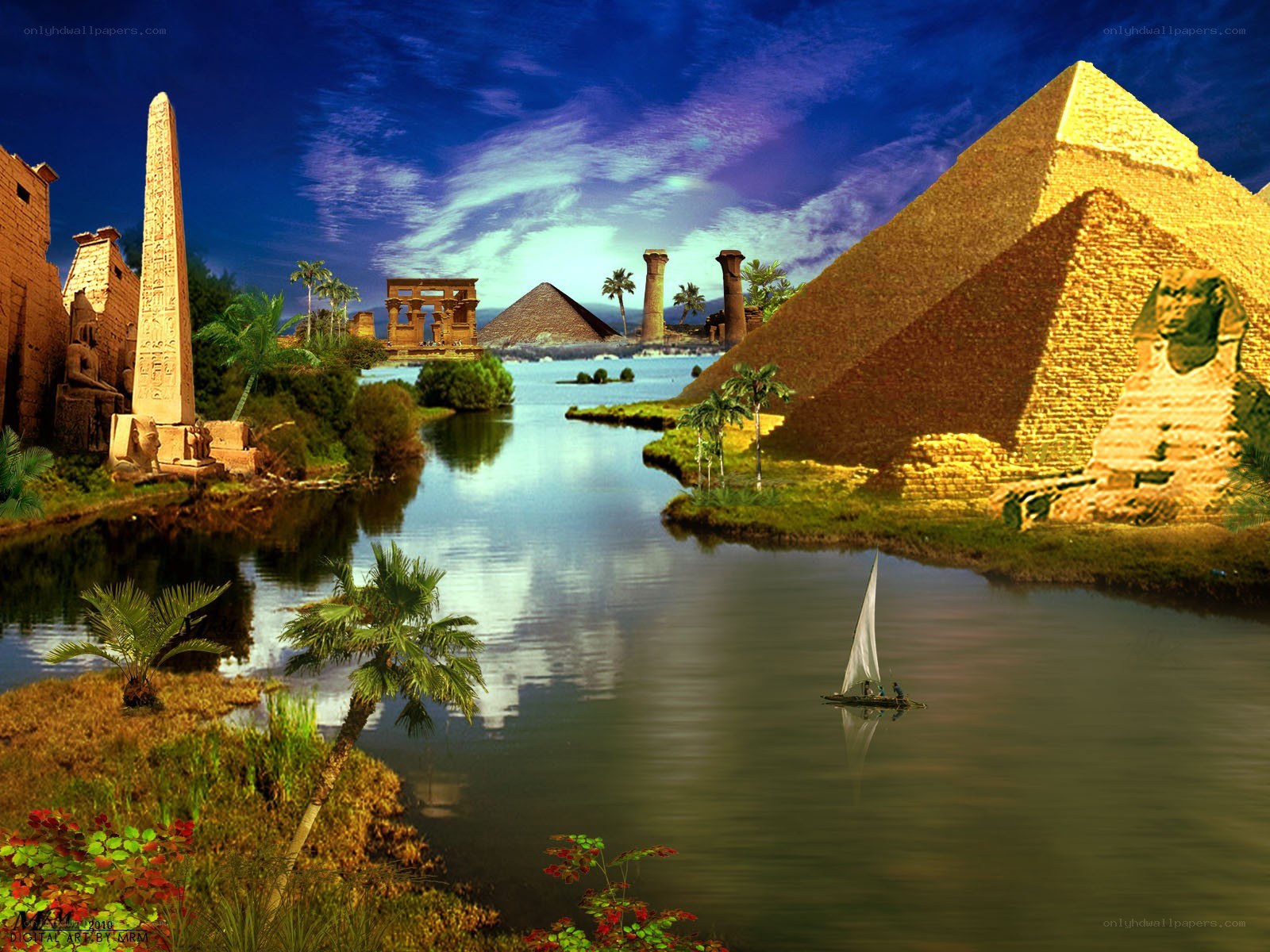 Egyptian landscape with pyramids