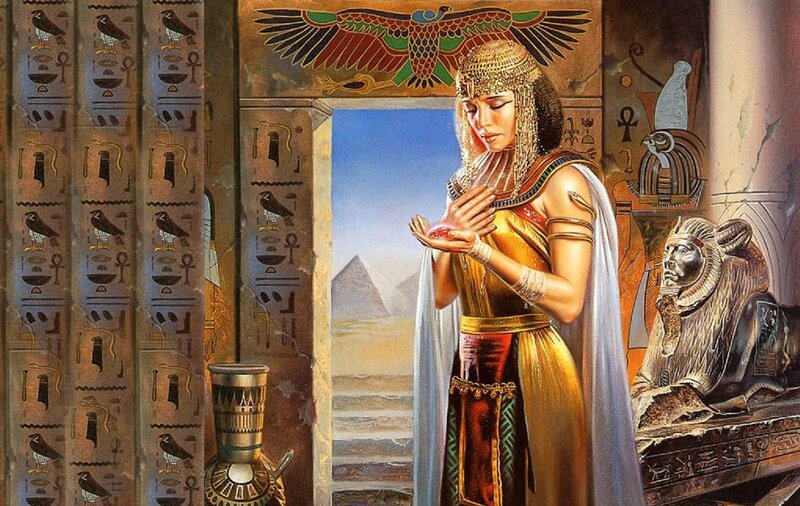Egyptian priestess in temple