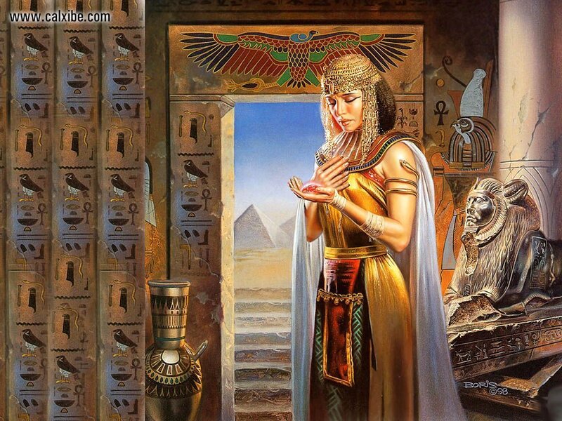 Egyptian priestess in temple