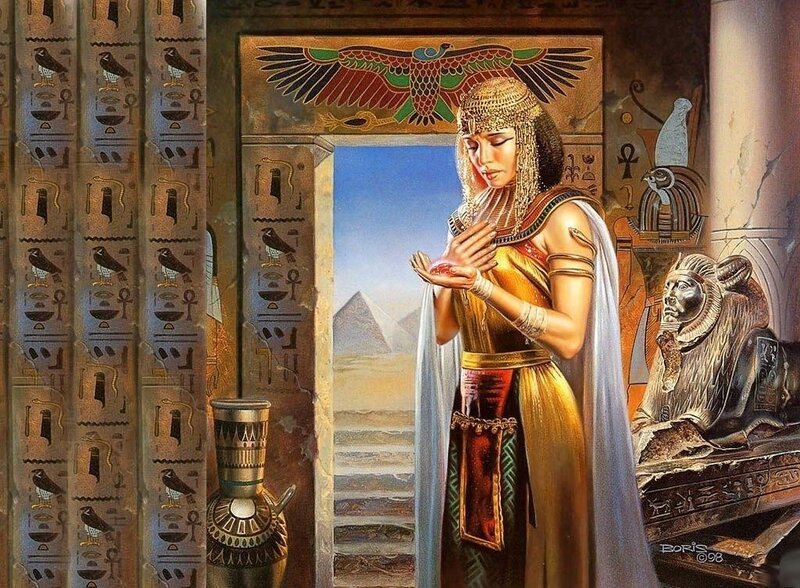 Egyptian priestess in temple