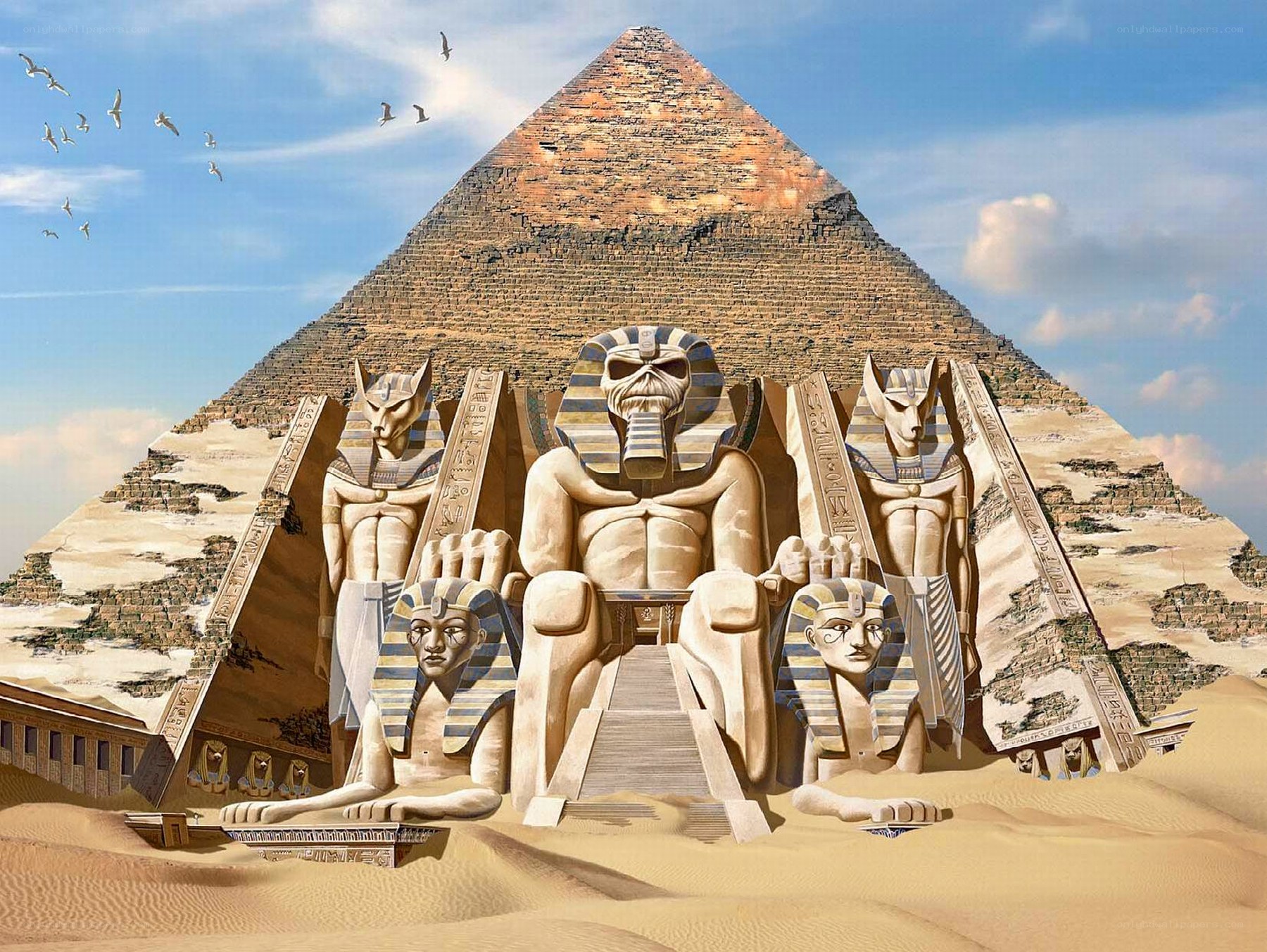 Egyptian pyramids with statues