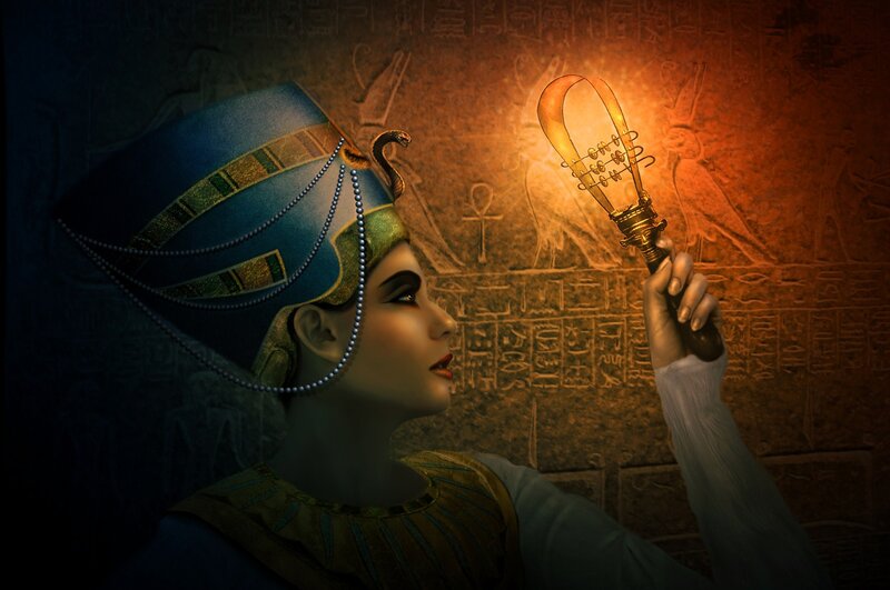 Egyptian Queen Holding Light Bulb
