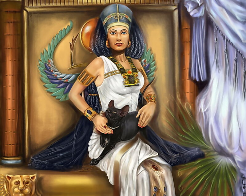 Egyptian Queen with Cat — White