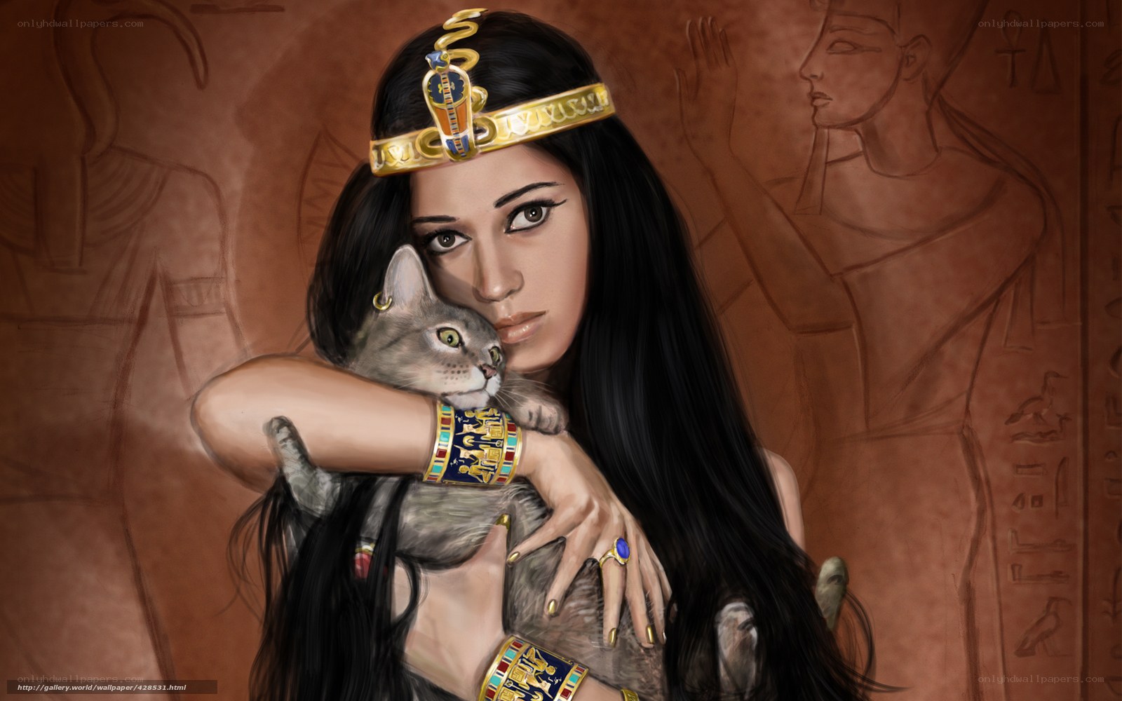 Egyptian queen with cat