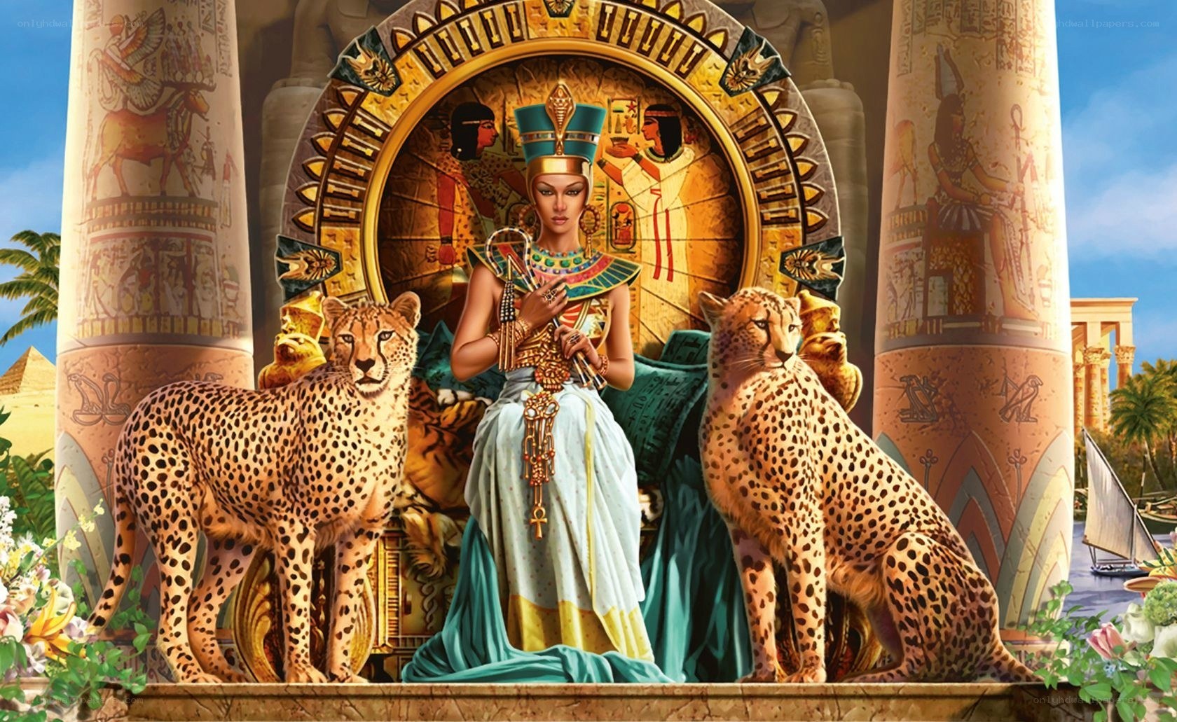 Egyptian queen with cheetahs