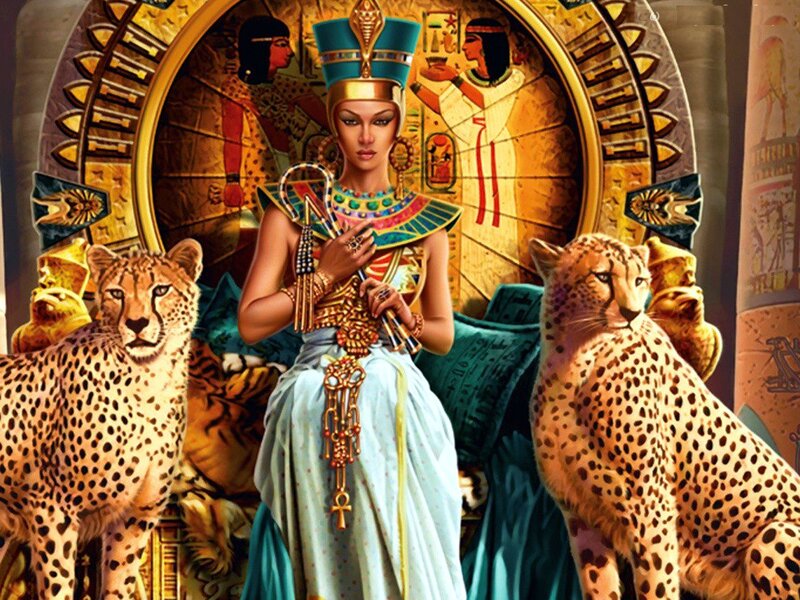 Egyptian Queen with Cheetahs — Gold, Regal