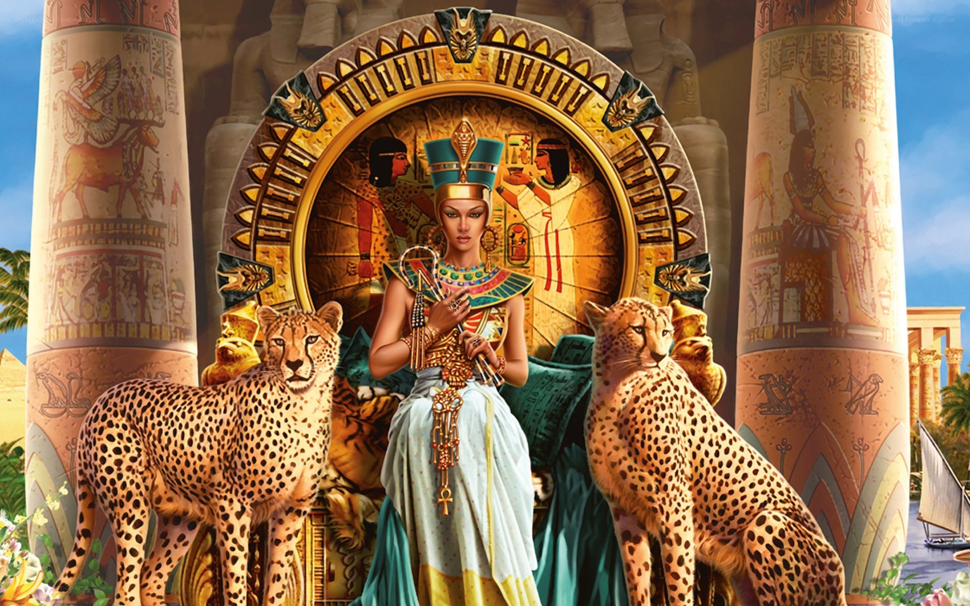 Egyptian queen with cheetahs
