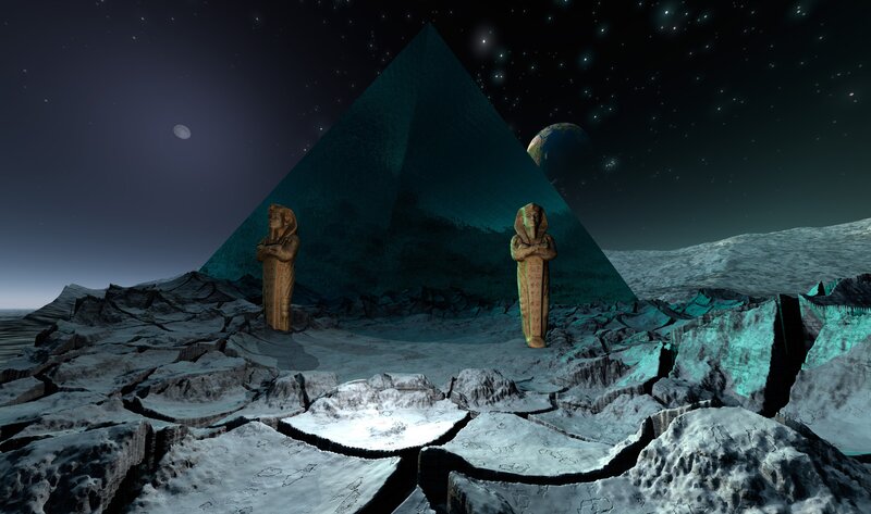 Egyptian statues on alien planet