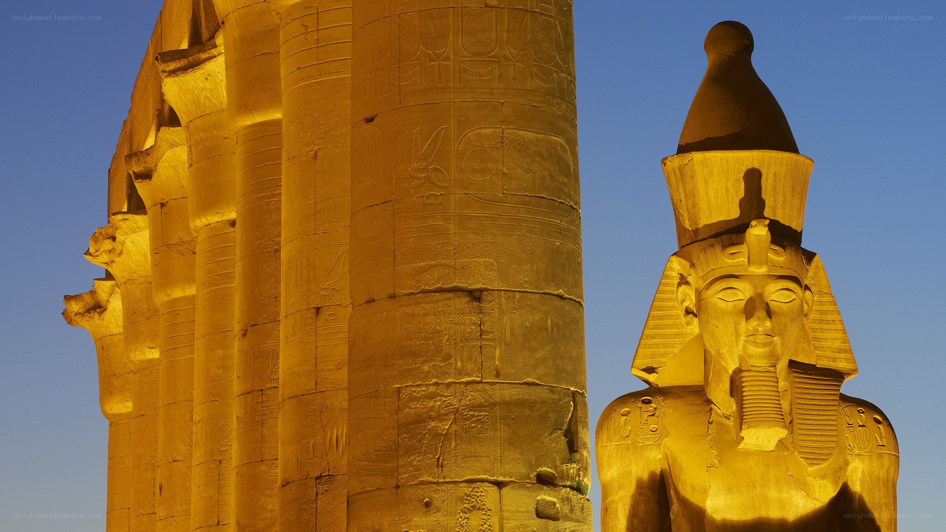 Egyptian temple at sunset