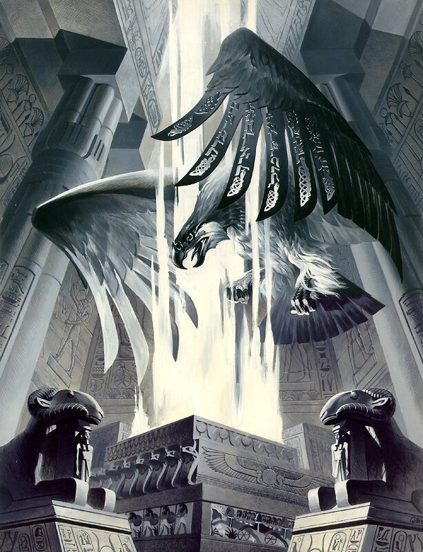 Egyptian temple with giant bird