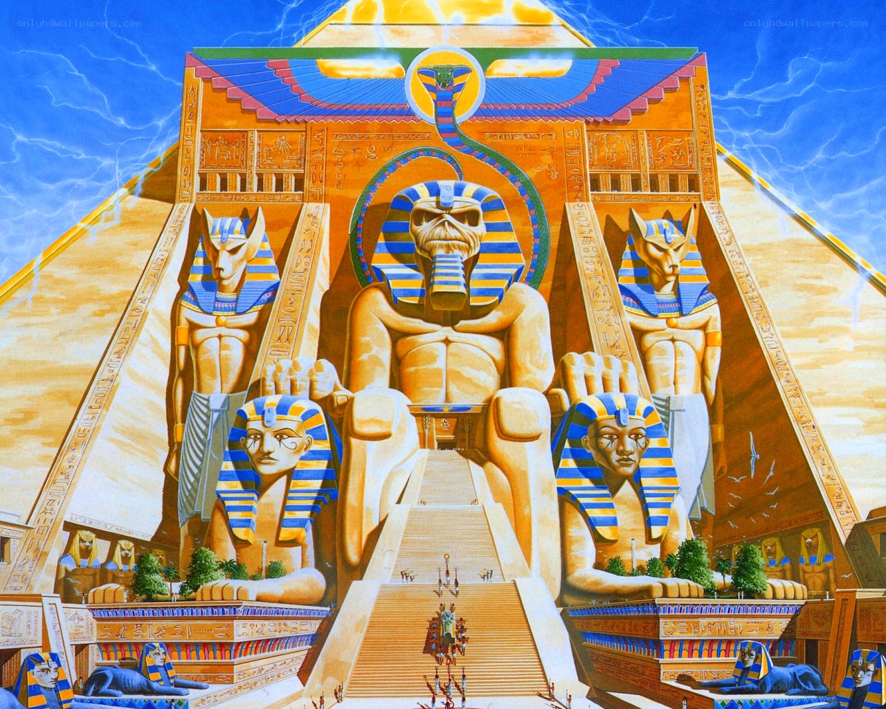 Egyptian temple with pharaoh statues