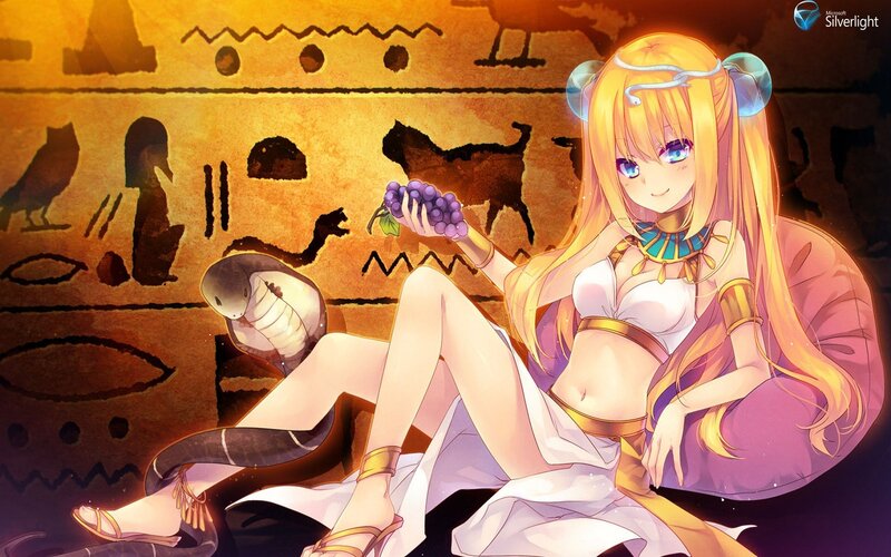 Egyptian-themed anime girl with grapes