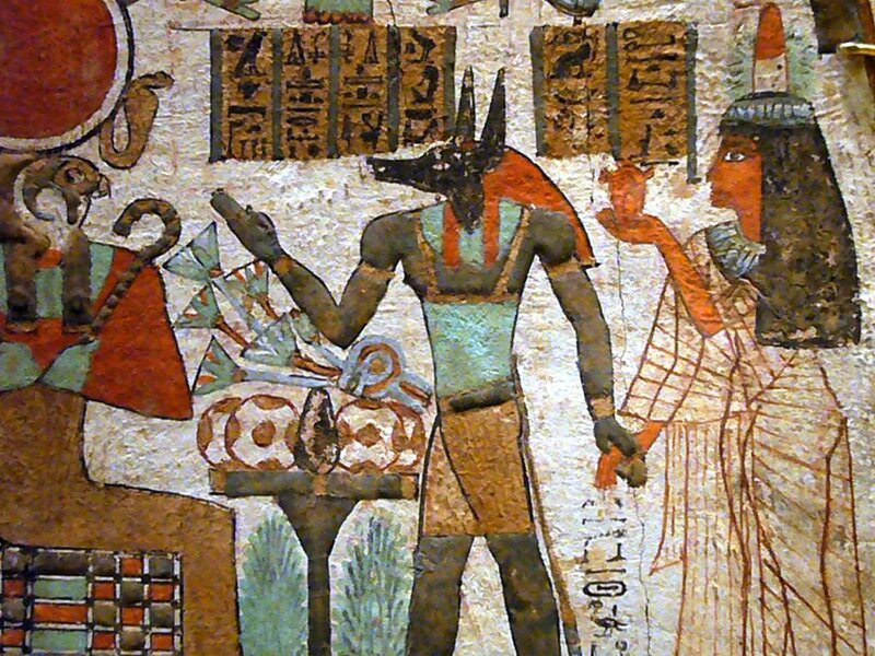 Egyptian tomb painting of Anubis