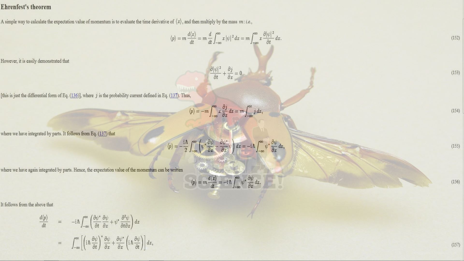 Ehrenfest's theorem explanation