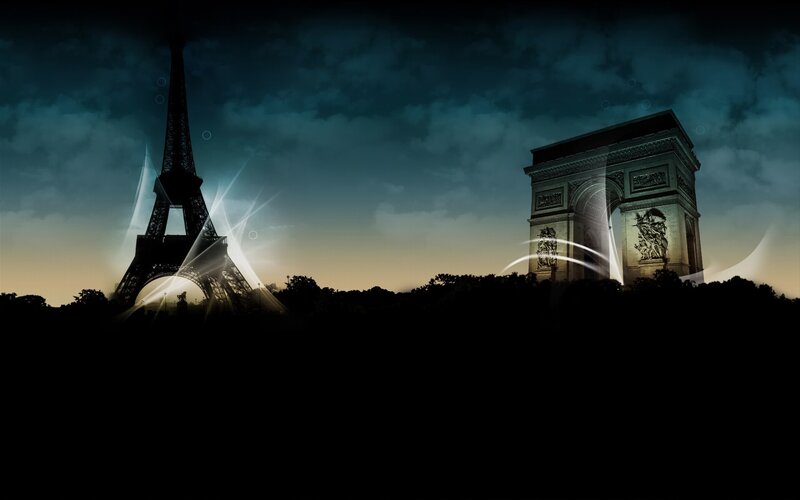 Eiffel Tower and Arc de Triomphe at night