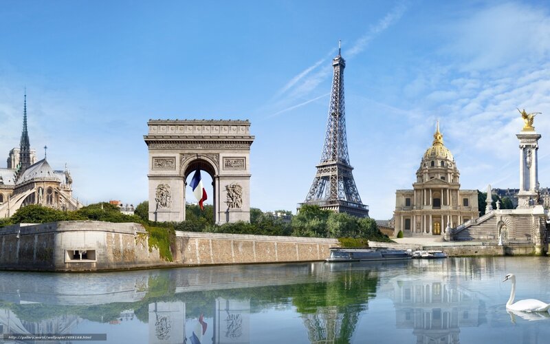 Eiffel Tower and Arc De Triomphe — Blue