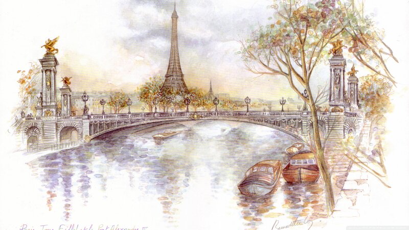 Eiffel Tower and Bridge — Brown, Serene