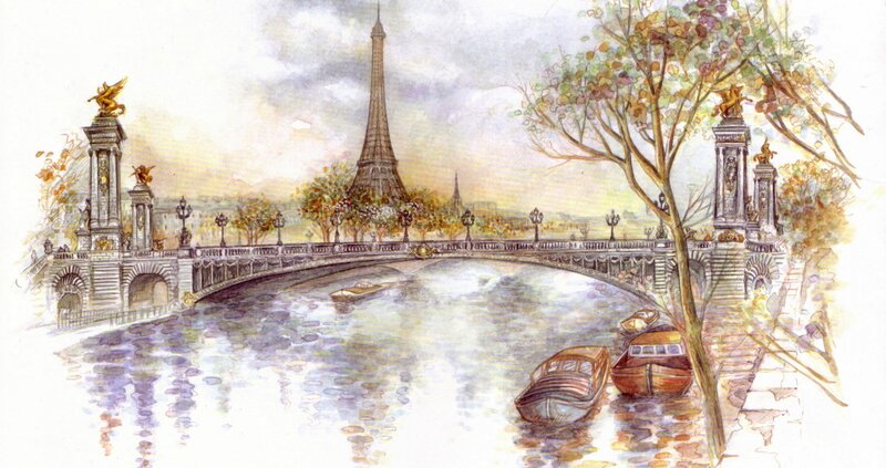 Eiffel Tower and Bridge — Yellow