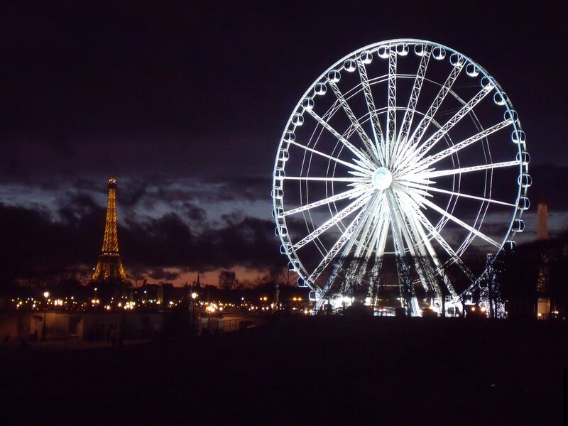 Eiffel Tower and Ferris Wheel
