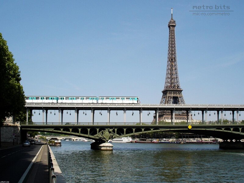 Eiffel Tower and metro train