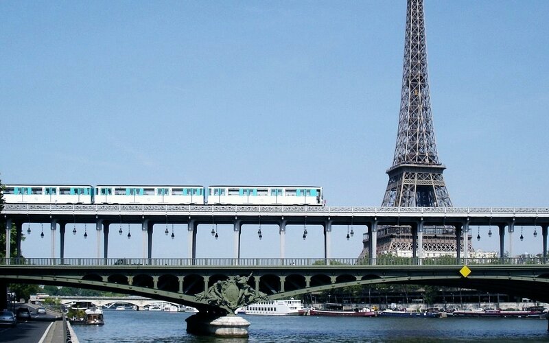 Eiffel Tower and metro train