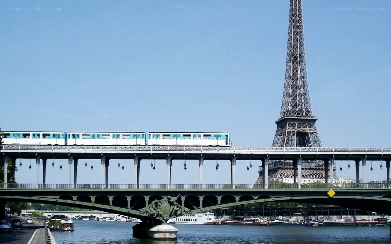Eiffel Tower and metro train