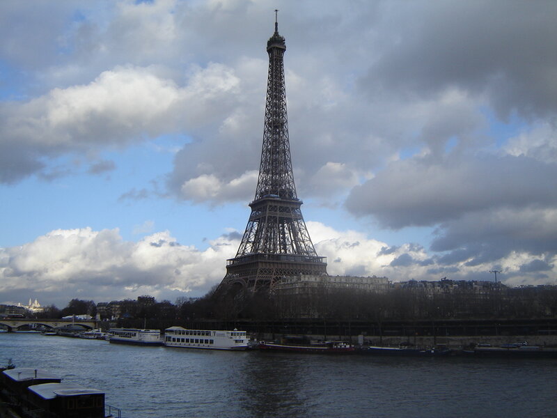 Eiffel Tower and Seine — Blue, Overcast