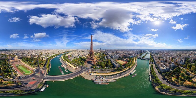 Eiffel Tower and Seine River — Blue, Bright