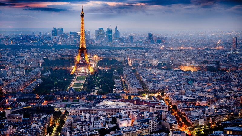 Eiffel Tower at Dusk — Blue, Dramatic, Night, Photograph, Cityscape, Buildings