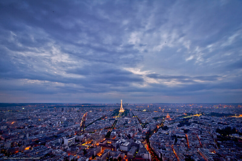 Eiffel Tower at Dusk — Blue, Dramatic, Night, Photograph, Cityscape, Clouds, Streets