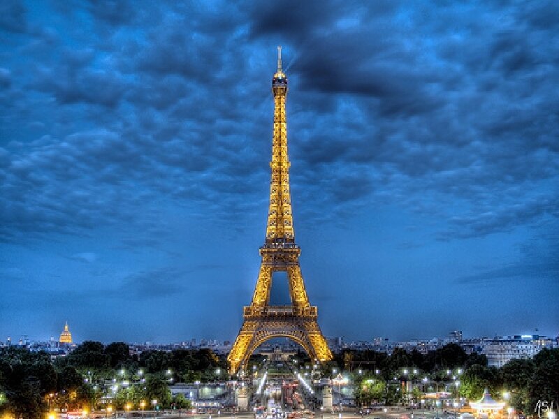 Eiffel Tower at Dusk — Blue, Dramatic, Night, Photograph, Sky, Cityscape