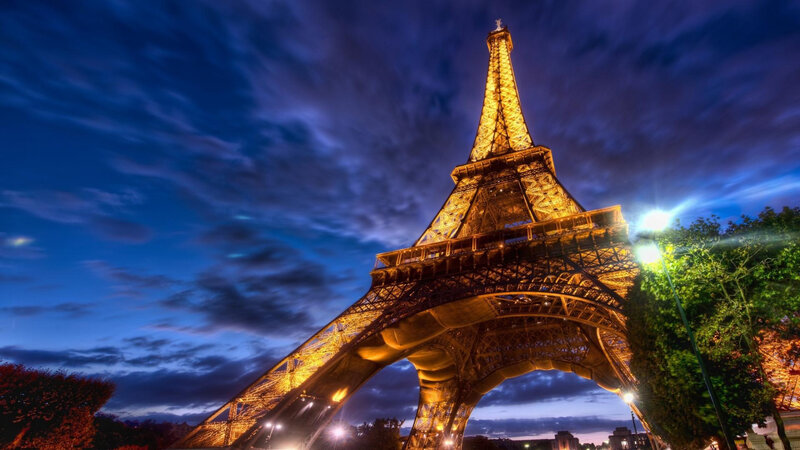 Eiffel Tower at Dusk — Blue, Dramatic, Night, Photograph, Sky
