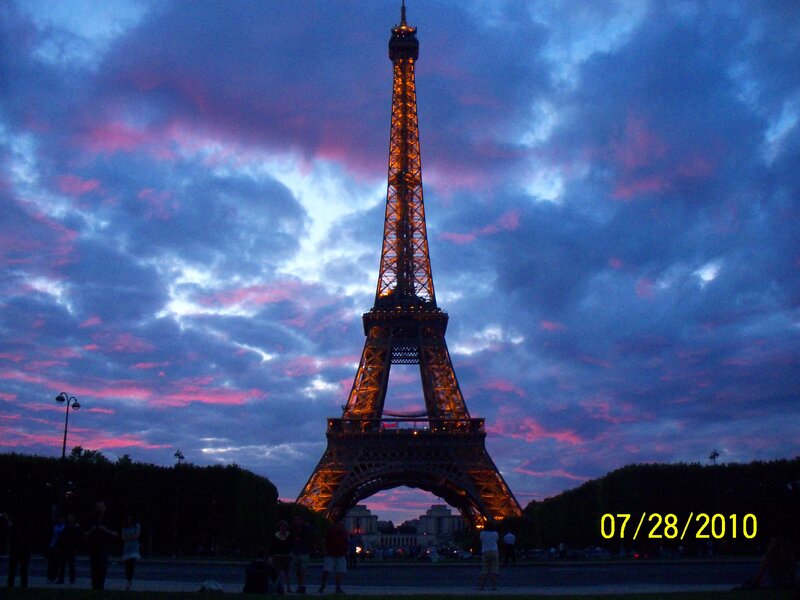 Eiffel Tower at Dusk — Blue, Dramatic, Sunset, Photograph, Sky, Clouds