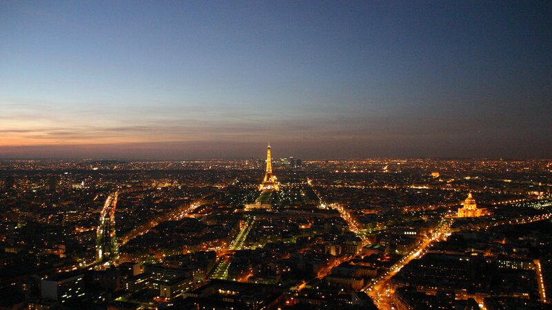 Eiffel Tower at Dusk — Blue, Serene, Night, Photograph, City Lights