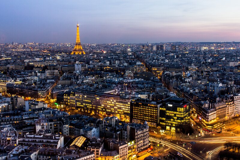 Eiffel Tower at Dusk — Blue, Serene, Night, Photograph, Cityscape, Buildings