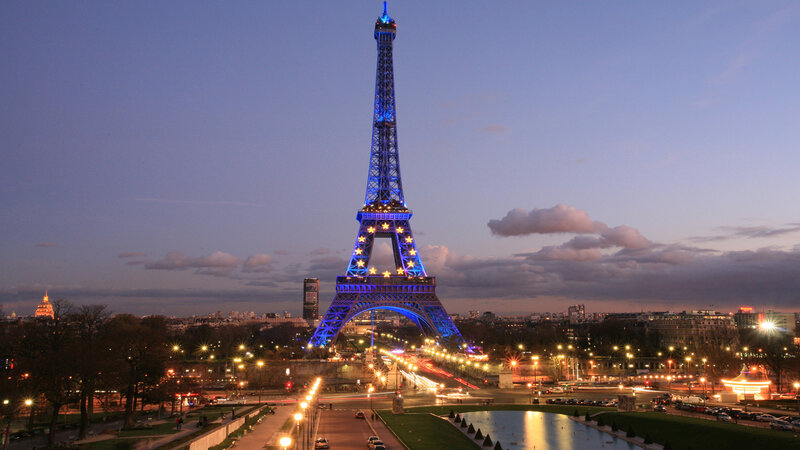 Eiffel Tower at Dusk — Blue, Serene, Night, Photograph