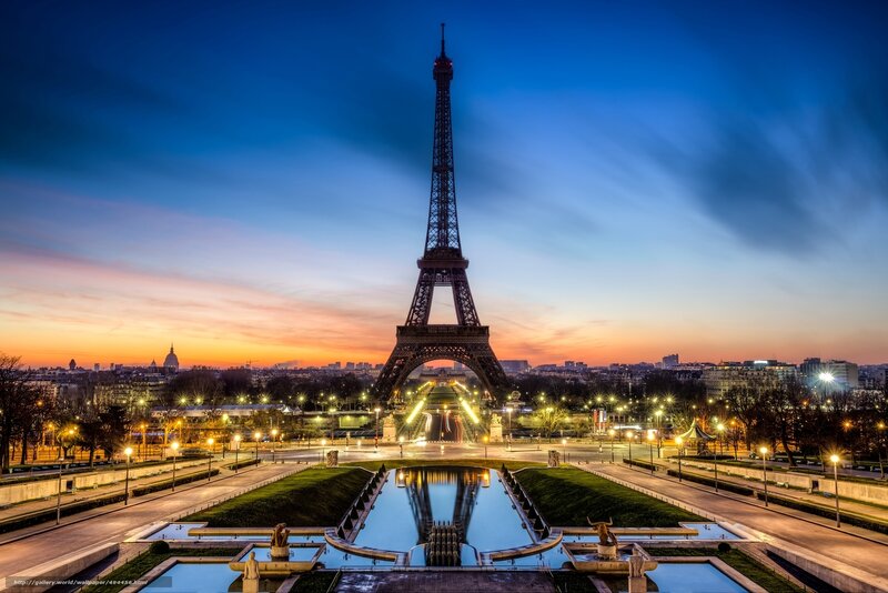 Eiffel Tower at Dusk — Blue, Serene, Sunset, Photograph, City Skyline