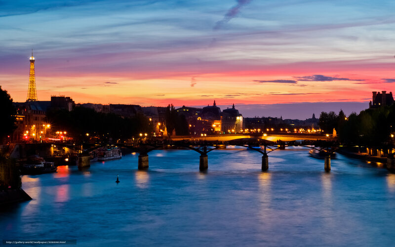Eiffel Tower at Dusk — Blue, Serene, Sunset, Photograph, River, Bridge, Cityscape