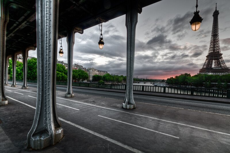 Eiffel Tower at dusk from bridge