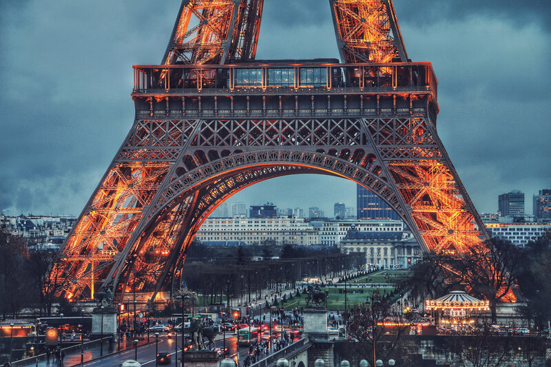 Eiffel Tower at Dusk — Orange, Dramatic, Night