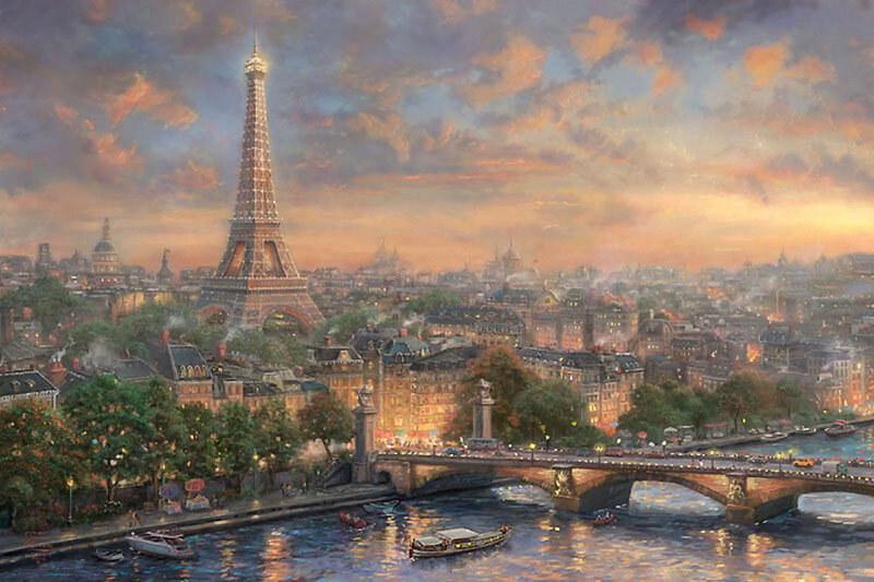 Eiffel Tower at Dusk — Orange, Dramatic, Sunset, Painting