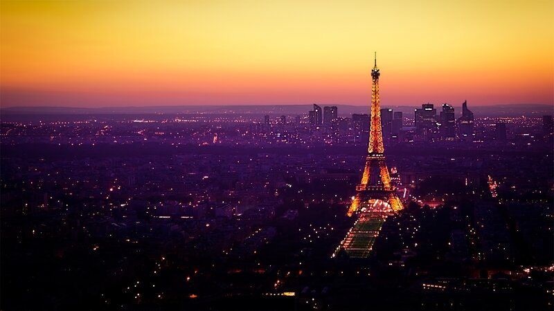 Eiffel Tower at Dusk — Orange, Dramatic, Sunset, Photograph