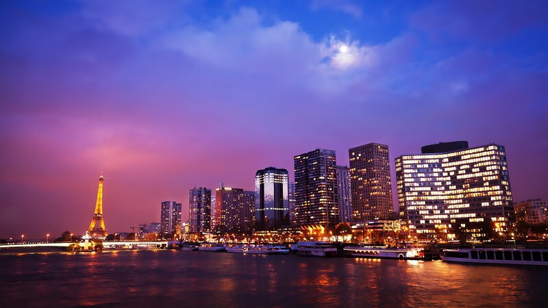 Eiffel Tower at Dusk — Purple, Dramatic, Night, Photograph, City Skyline, River