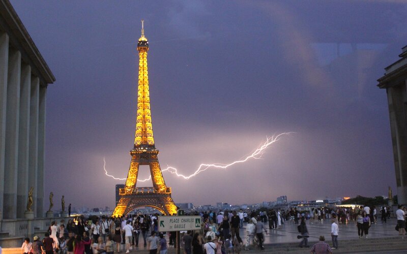 Eiffel Tower at Dusk — Purple, Dramatic, Night, Photograph