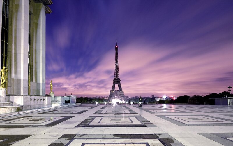 Eiffel Tower at Dusk — Purple, Dramatic, Sunset, Photograph, Building